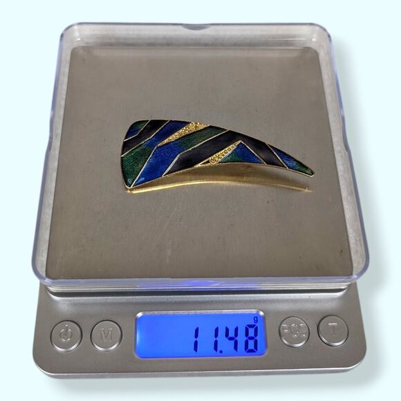 (2/$20) Vintage Art Deco Style Metallic Enamel Brooch - Picture 6 of 6